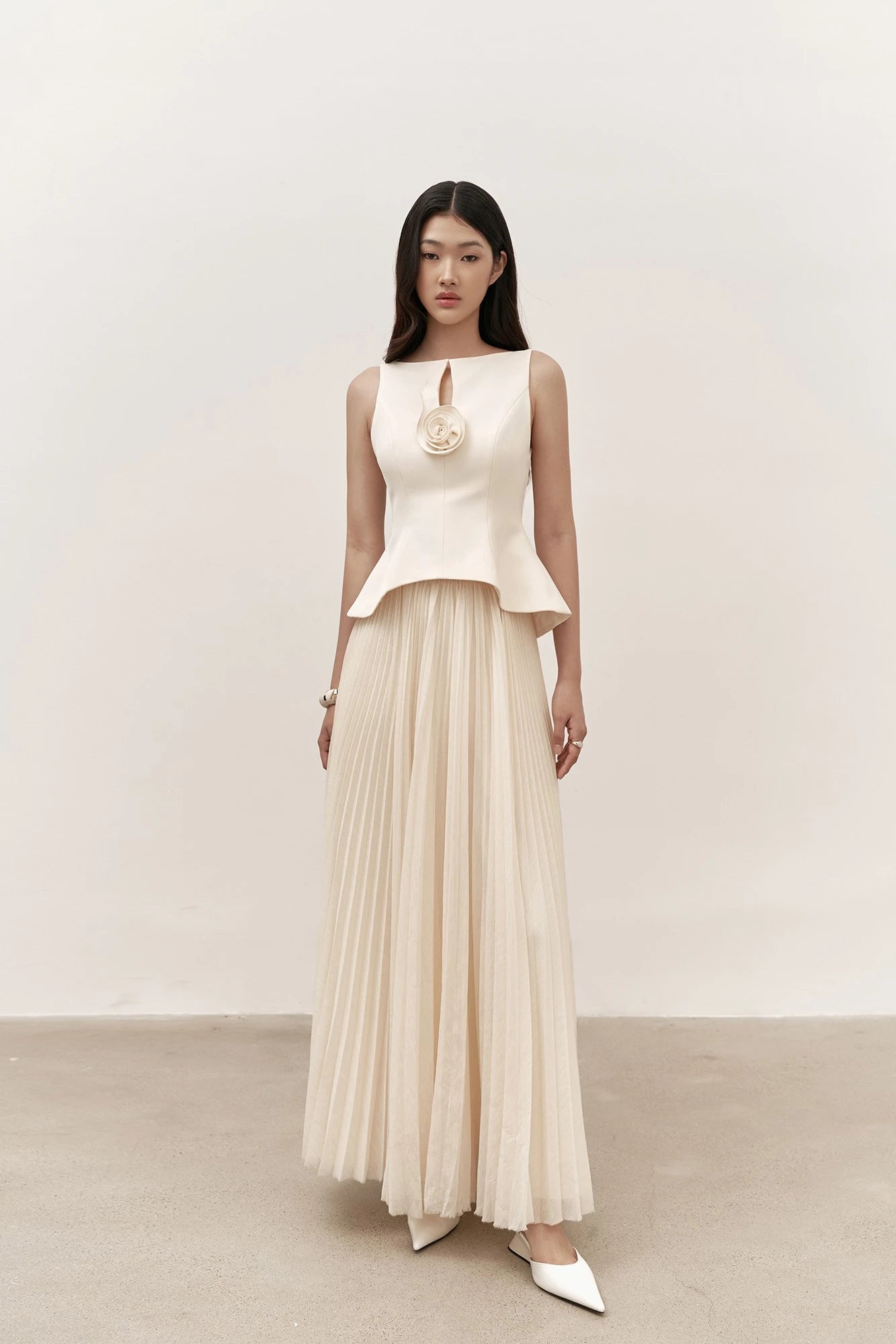 Tweed Top and Pleated Chiffon Skirt Set