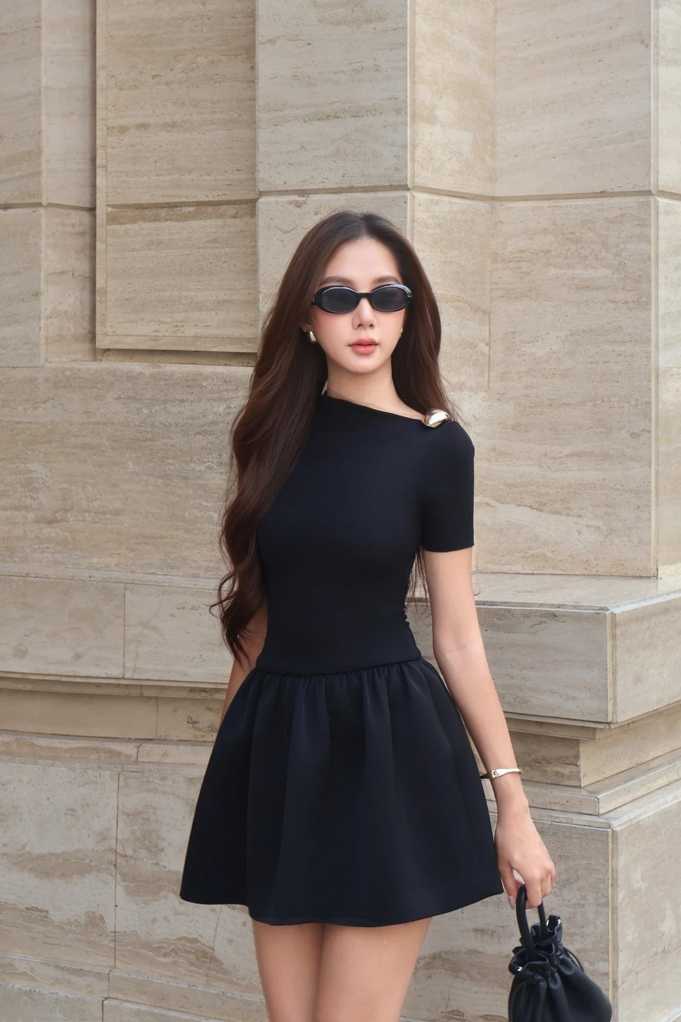 Flared Mini Dress with Taffeta Skirt