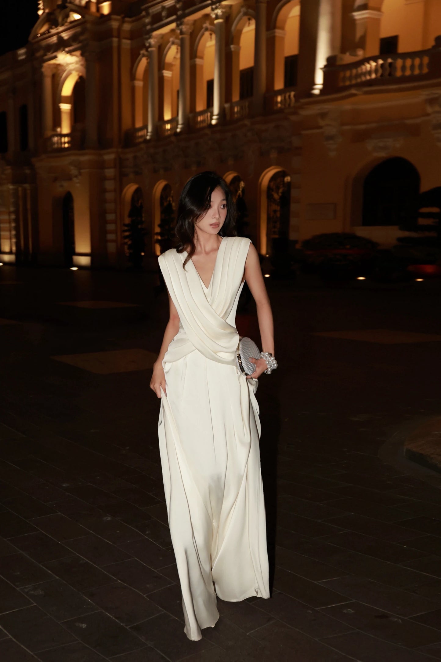 Long Draped Silk Dress