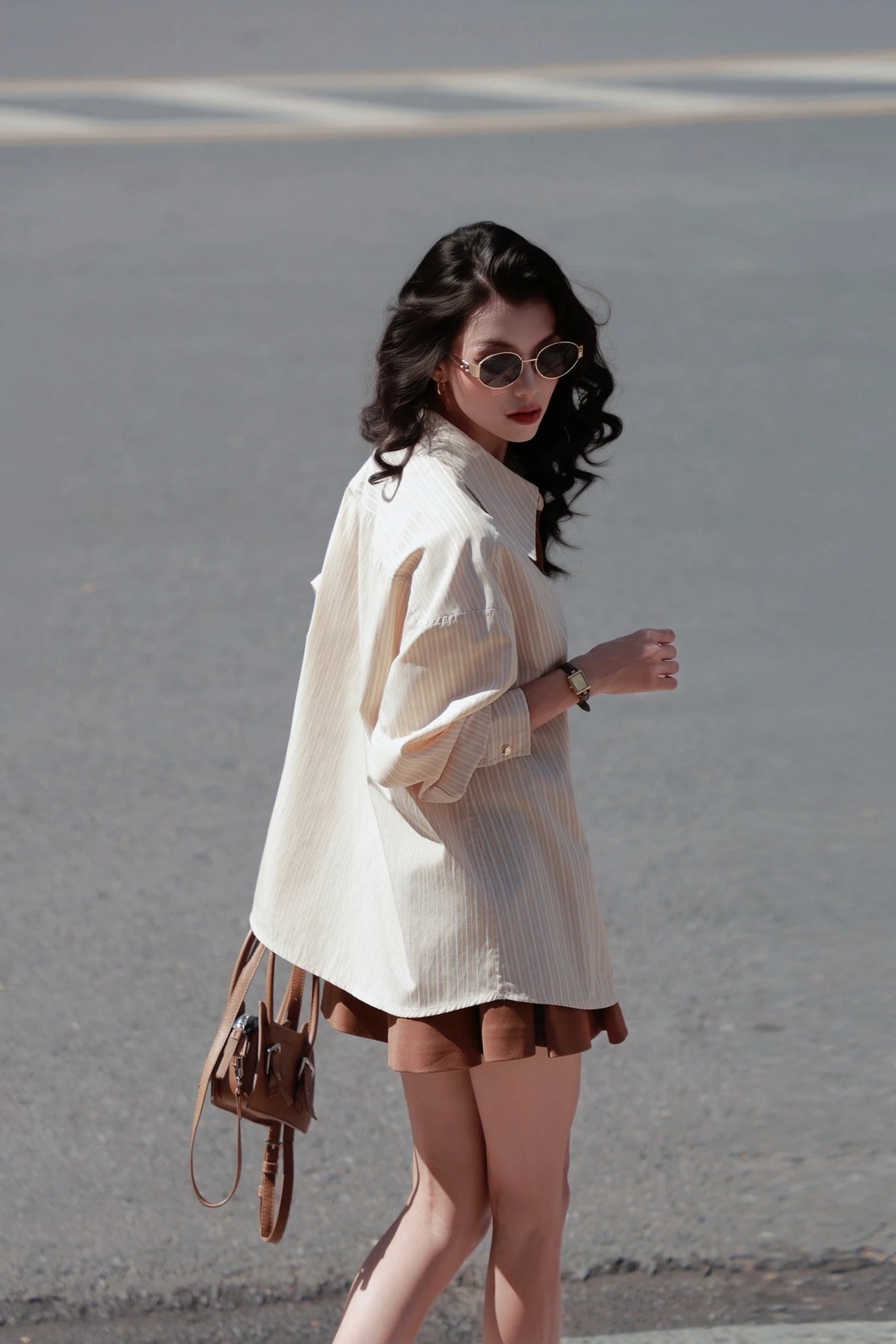 Pinstripe Shirt and Flared Shorts Set