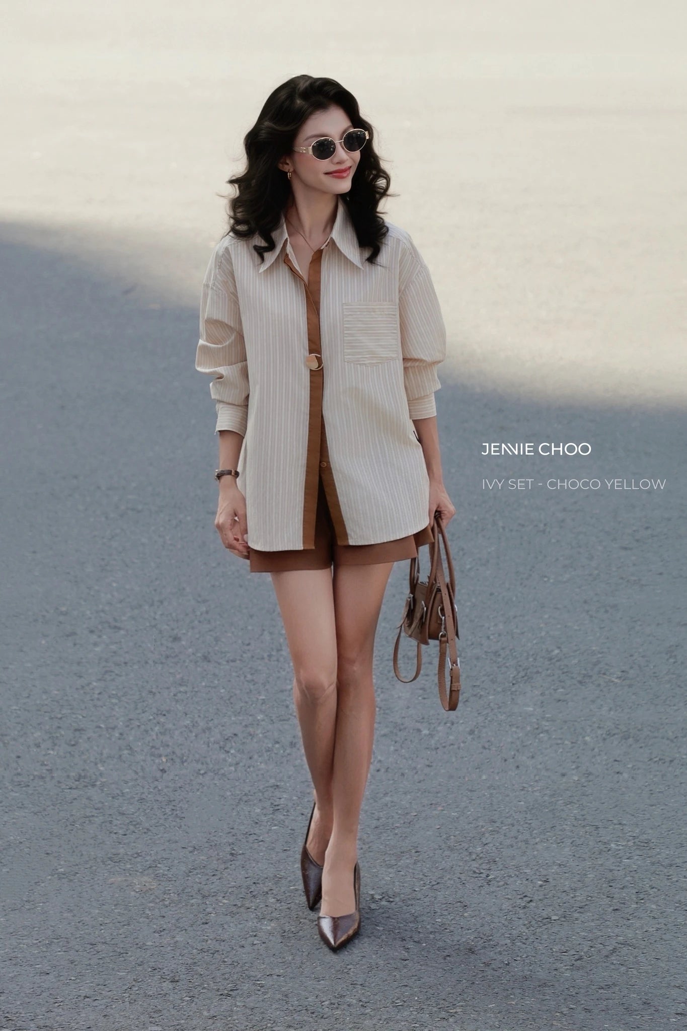 Pinstripe Shirt and Flared Shorts Set
