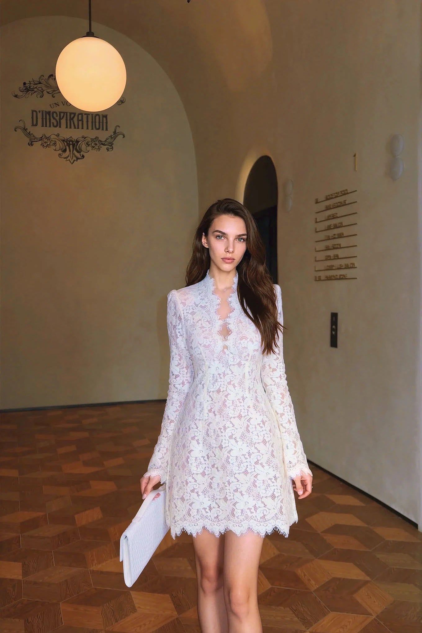 Fitted V-Neck Lace Dress