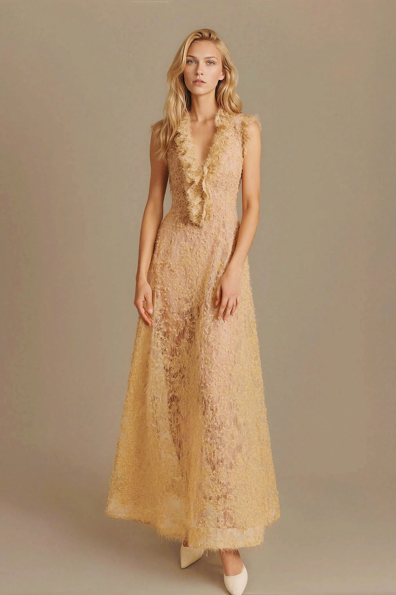 Flared Fringe Lace Dress