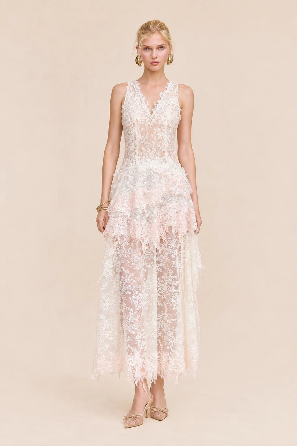 Rosé Lace Maxi Dress