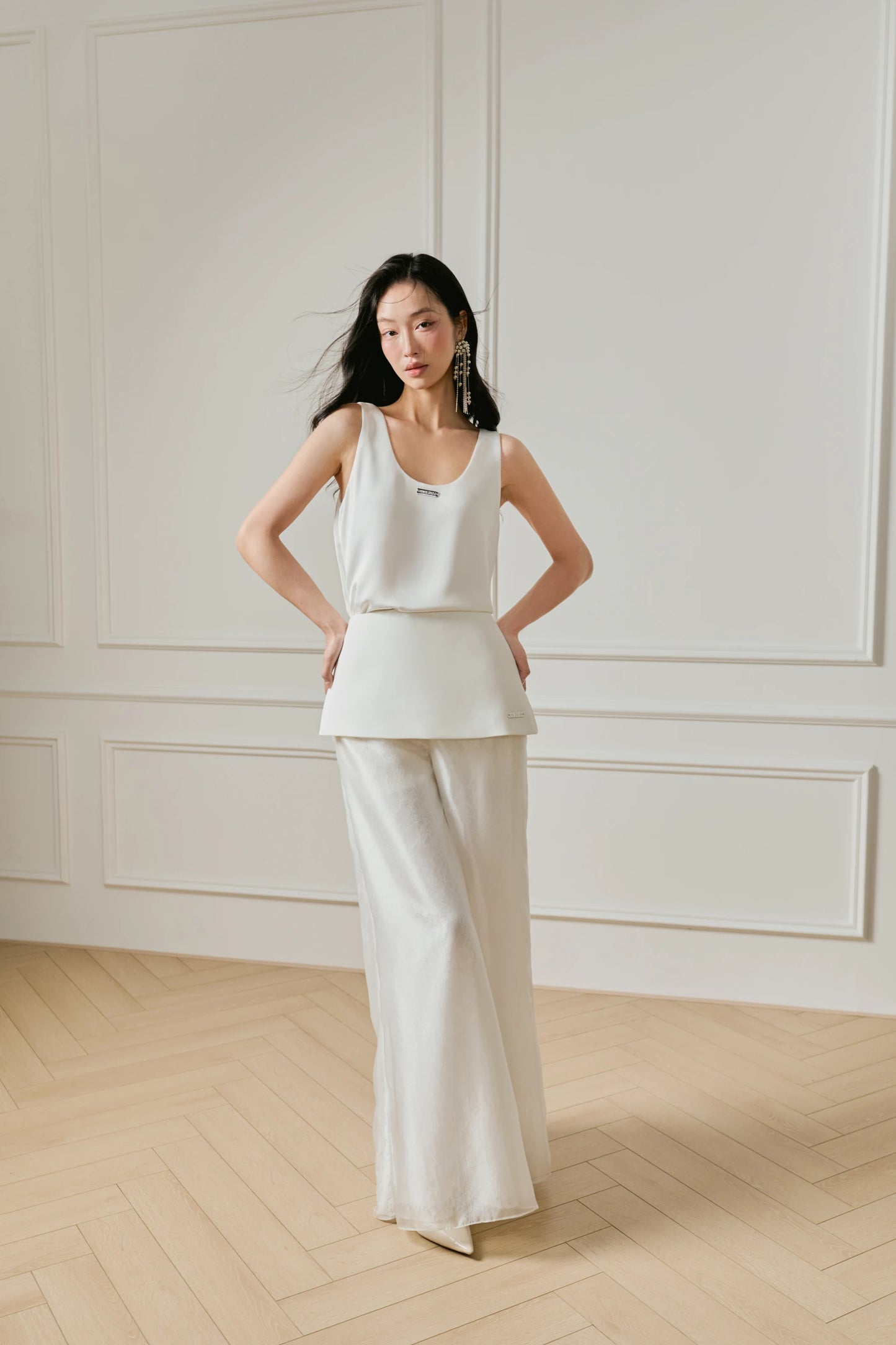 Silk Satin Top and Wide-Leg Trouser Set