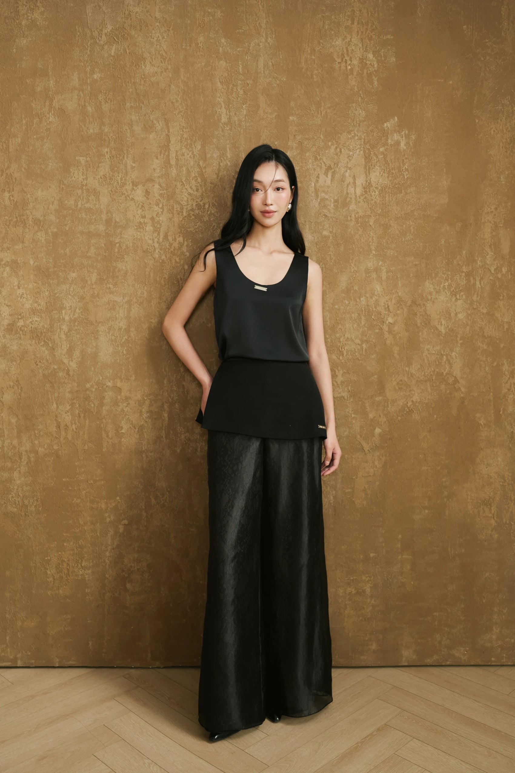 Silk Satin Top and Wide-Leg Trouser Set